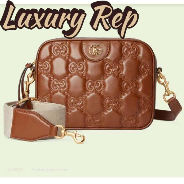 Replica Gucci Women GG Matelassé Leather Small Bag Light Brown Double G Zip Closure