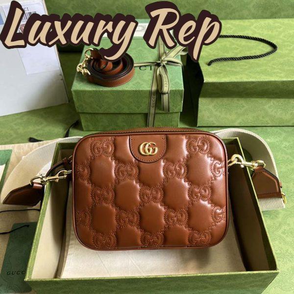 Replica Gucci Women GG Matelassé Leather Small Bag Light Brown Double G Zip Closure 3