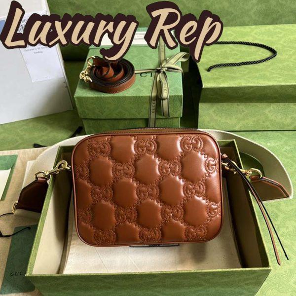 Replica Gucci Women GG Matelassé Leather Small Bag Light Brown Double G Zip Closure 4