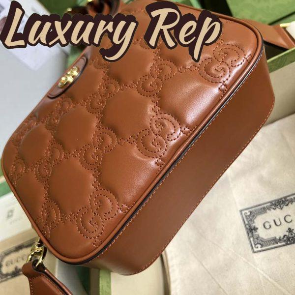 Replica Gucci Women GG Matelassé Leather Small Bag Light Brown Double G Zip Closure 5