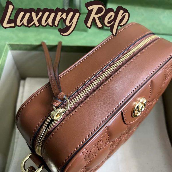 Replica Gucci Women GG Matelassé Leather Small Bag Light Brown Double G Zip Closure 6