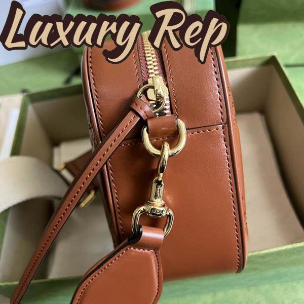 Replica Gucci Women GG Matelassé Leather Small Bag Light Brown Double G Zip Closure 7