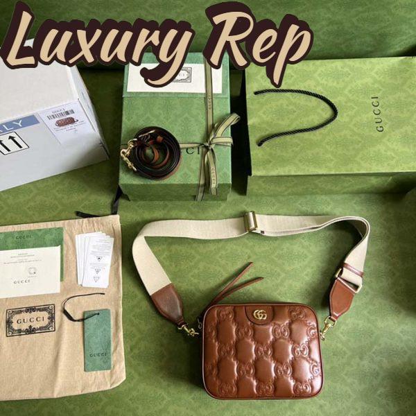 Replica Gucci Women GG Matelassé Leather Small Bag Light Brown Double G Zip Closure 8