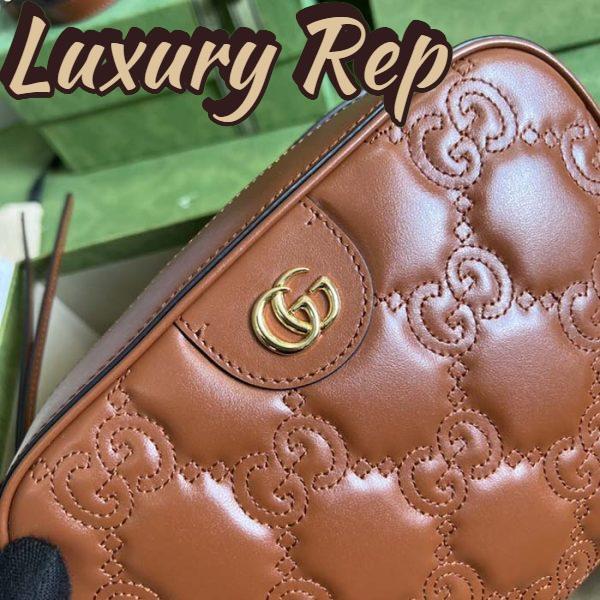 Replica Gucci Women GG Matelassé Leather Small Bag Light Brown Double G Zip Closure 9