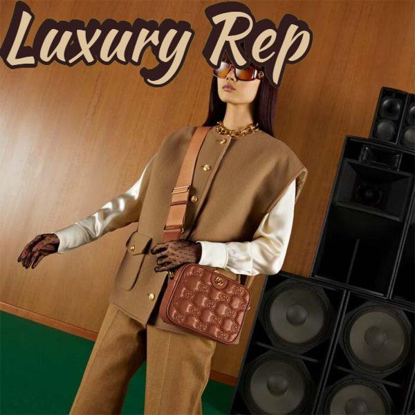 Replica Gucci Women GG Matelassé Leather Small Bag Light Brown Double G Zip Closure 12
