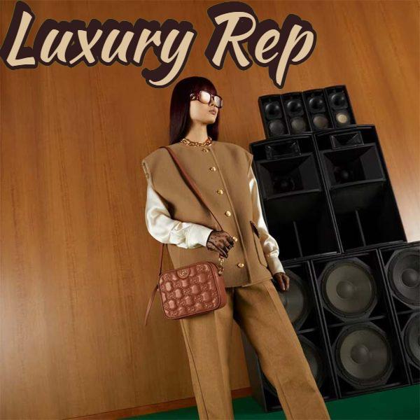 Replica Gucci Women GG Matelassé Leather Small Bag Light Brown Double G Zip Closure 13