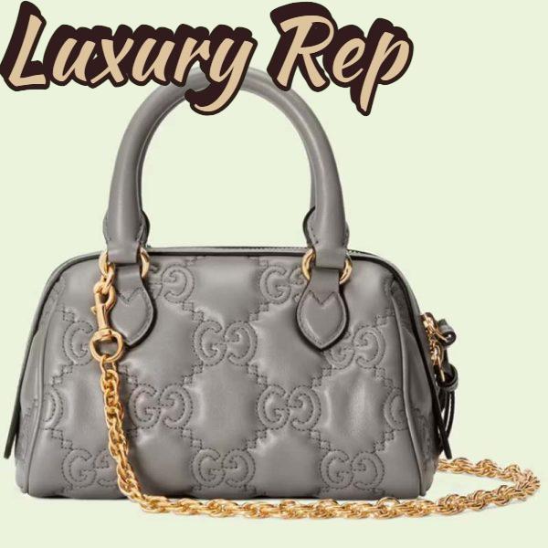 Replica Gucci Women GG Matelassé Leather Top Handle Bag Dusty Grey Double G 2
