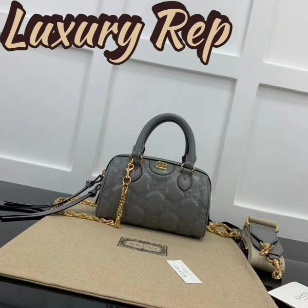 Replica Gucci Women GG Matelassé Leather Top Handle Bag Dusty Grey Double G 3