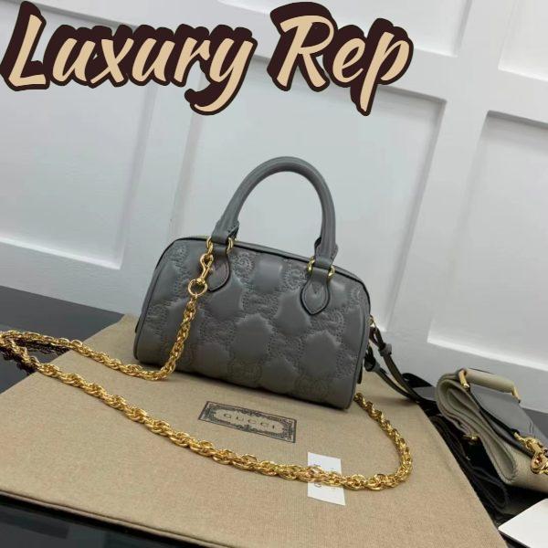 Replica Gucci Women GG Matelassé Leather Top Handle Bag Dusty Grey Double G 4