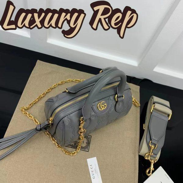Replica Gucci Women GG Matelassé Leather Top Handle Bag Dusty Grey Double G 6