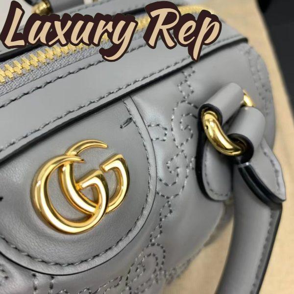 Replica Gucci Women GG Matelassé Leather Top Handle Bag Dusty Grey Double G 8