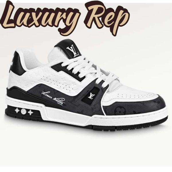 Replica Louis Vuitton Unisex LV Trainer Sneaker Black Mini Monogram Embossed Calf Leather