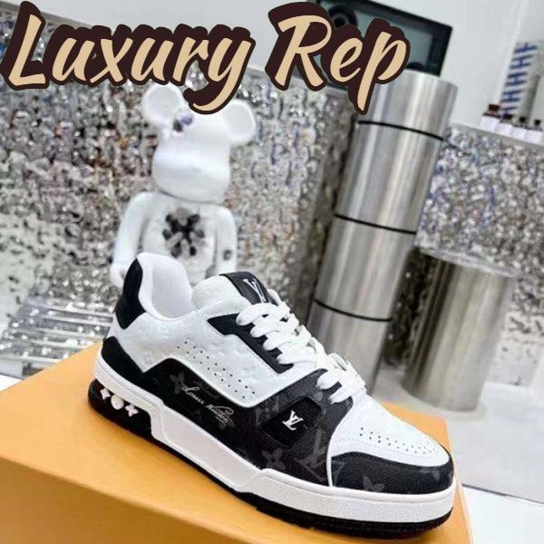 Replica Louis Vuitton Unisex LV Trainer Sneaker Black Mini Monogram Embossed Calf Leather 3