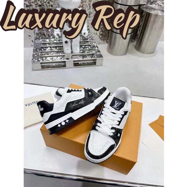 Replica Louis Vuitton Unisex LV Trainer Sneaker Black Mini Monogram Embossed Calf Leather 5