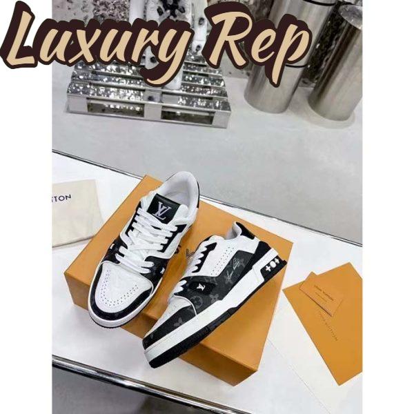 Replica Louis Vuitton Unisex LV Trainer Sneaker Black Mini Monogram Embossed Calf Leather 7