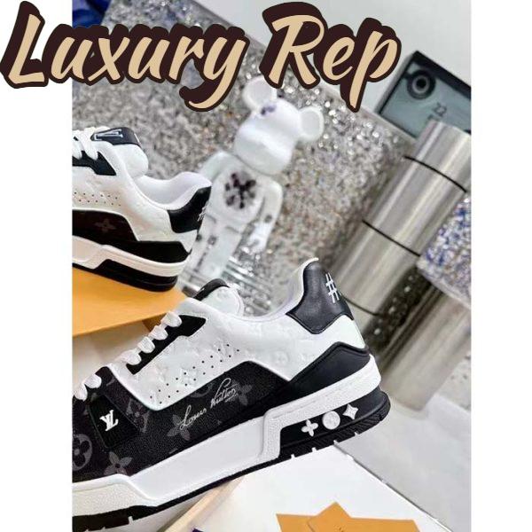 Replica Louis Vuitton Unisex LV Trainer Sneaker Black Mini Monogram Embossed Calf Leather 10