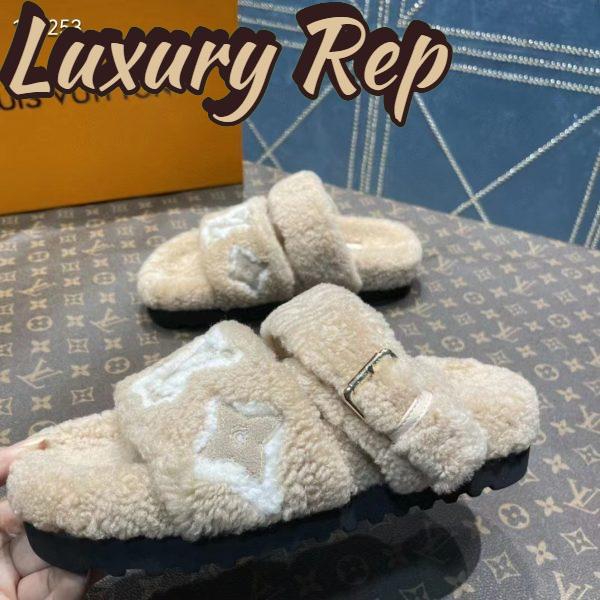 Replica Louis Vuitton LV Unisex Paseo Flat Comfort Mule Beige Shearling Monogram Flowers 7