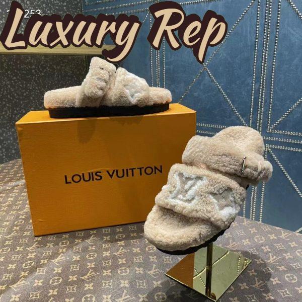 Replica Louis Vuitton LV Unisex Paseo Flat Comfort Mule Beige Shearling Monogram Flowers 8