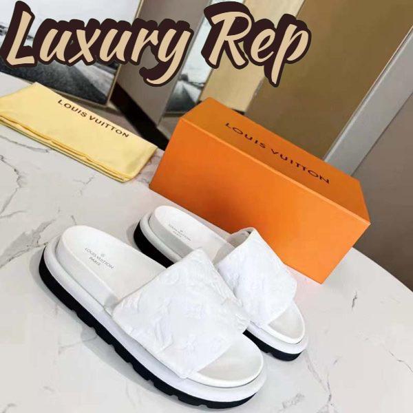 Replica Louis Vuitton LV Unisex Pool Pillow Flat Comfort Mule White Monogram Embossed Lambskin 3