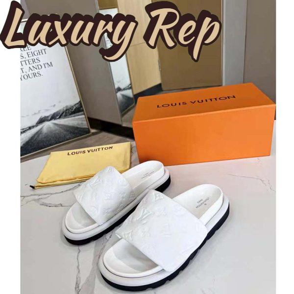 Replica Louis Vuitton LV Unisex Pool Pillow Flat Comfort Mule White Monogram Embossed Lambskin 4