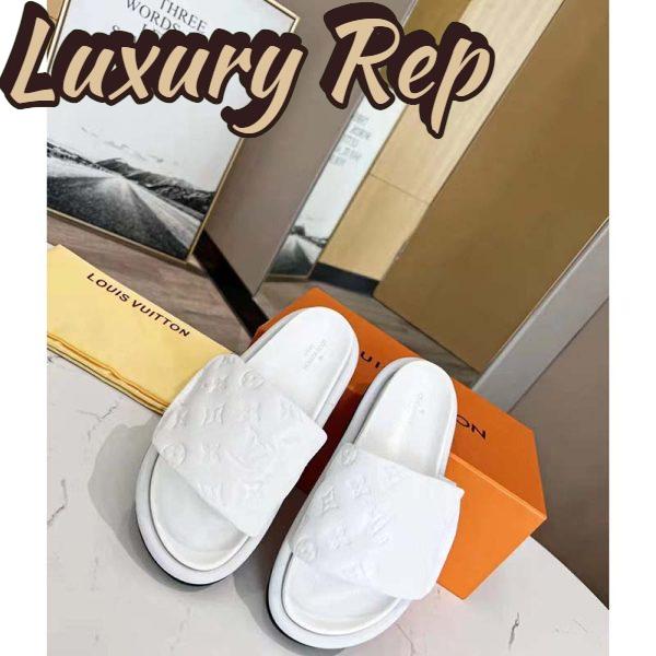 Replica Louis Vuitton LV Unisex Pool Pillow Flat Comfort Mule White Monogram Embossed Lambskin 5