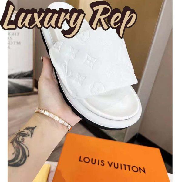 Replica Louis Vuitton LV Unisex Pool Pillow Flat Comfort Mule White Monogram Embossed Lambskin 6
