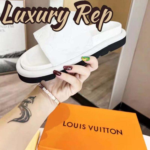 Replica Louis Vuitton LV Unisex Pool Pillow Flat Comfort Mule White Monogram Embossed Lambskin 7