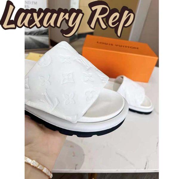 Replica Louis Vuitton LV Unisex Pool Pillow Flat Comfort Mule White Monogram Embossed Lambskin 8