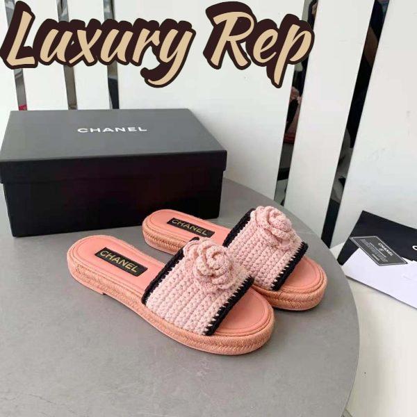 Replica Chanel Women Mules Crochet Ivory and Black 0.5 cm Heel-Pink 3