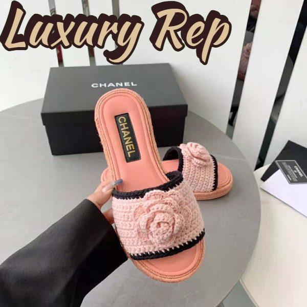 Replica Chanel Women Mules Crochet Ivory and Black 0.5 cm Heel-Pink 6