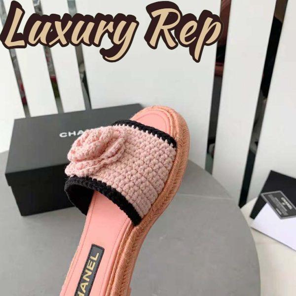 Replica Chanel Women Mules Crochet Ivory and Black 0.5 cm Heel-Pink 9