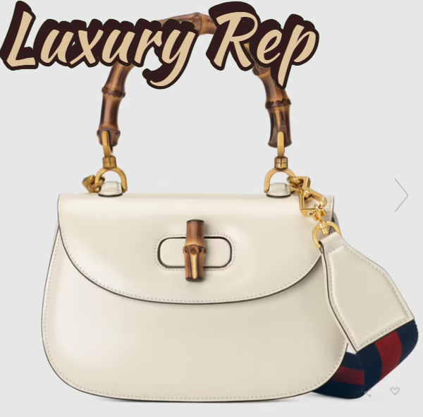 Replica Gucci Women GG Small Top Handle Bag Bamboo White Leather 2