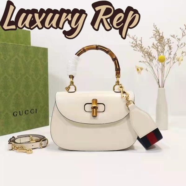 Replica Gucci Women GG Small Top Handle Bag Bamboo White Leather 3