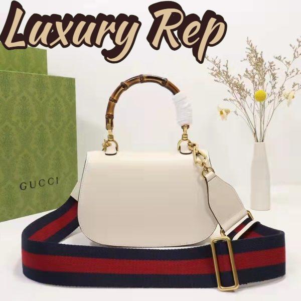 Replica Gucci Women GG Small Top Handle Bag Bamboo White Leather 5
