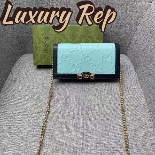 Replica Gucci Women GG Wallet Chain Light Blue GG Leather Dark Blue Double G 4