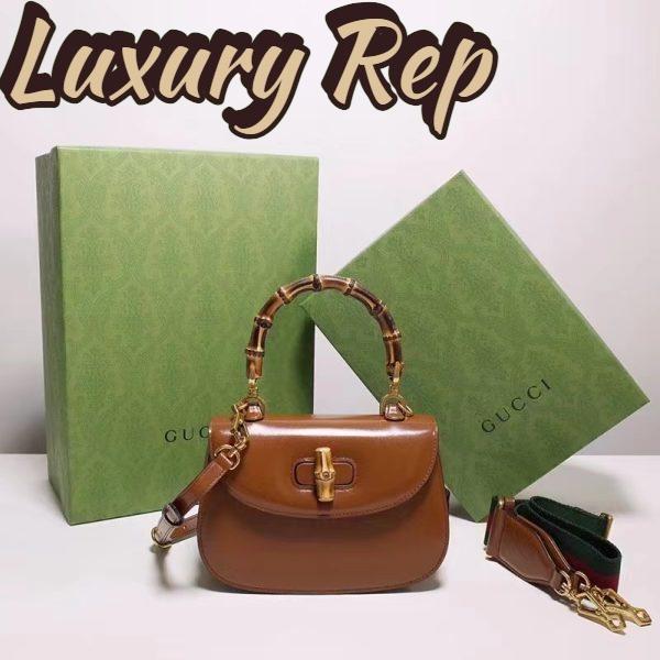 Replica Gucci Women Gucci Bamboo 1947 Small Top Handle Bag Brown Leather Bamboo Hardware 3