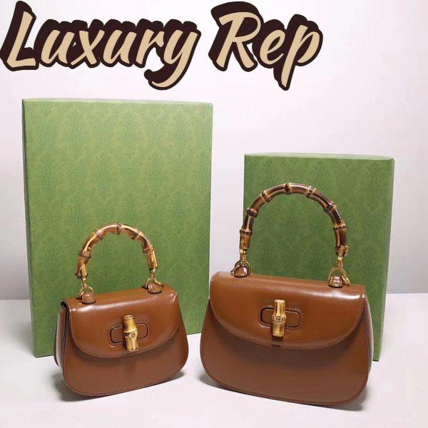 Replica Gucci Women Gucci Bamboo 1947 Small Top Handle Bag Brown Leather Bamboo Hardware 12