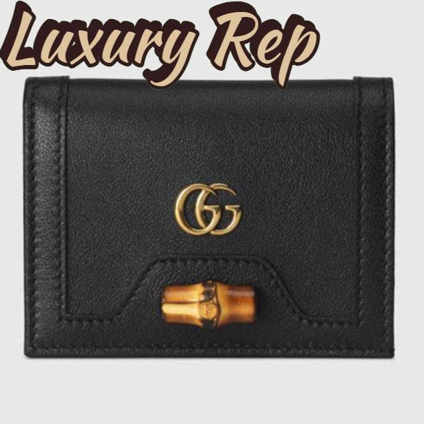 Replica Gucci Women Gucci Diana Card Case Wallet Double G Black Leather 2