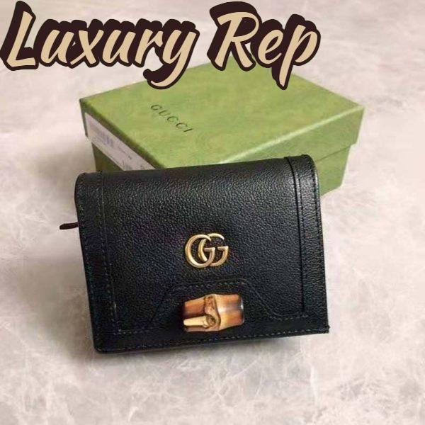 Replica Gucci Women Gucci Diana Card Case Wallet Double G Black Leather 3