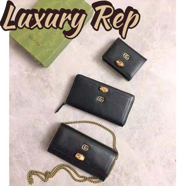 Replica Gucci Women Gucci Diana Card Case Wallet Double G Black Leather 11