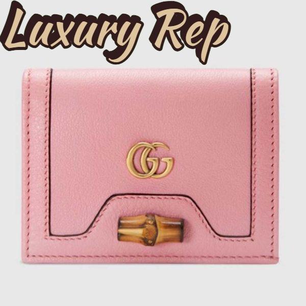 Replica Gucci Women Gucci Diana Card Case Wallet Double G Pink Leather