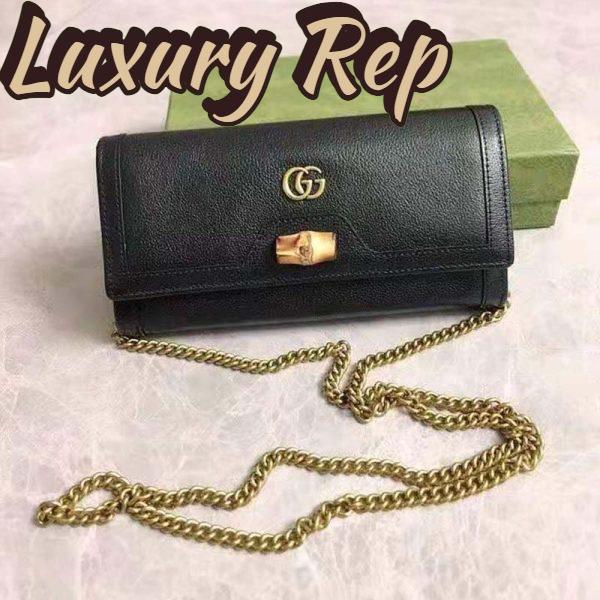 Replica Gucci Women Gucci Diana Chain Wallet with Bamboo Double G Black Leather 3