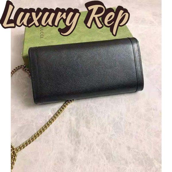 Replica Gucci Women Gucci Diana Chain Wallet with Bamboo Double G Black Leather 4