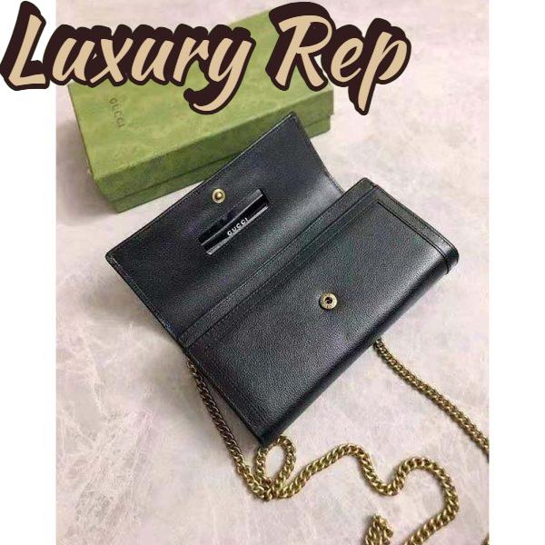 Replica Gucci Women Gucci Diana Chain Wallet with Bamboo Double G Black Leather 5