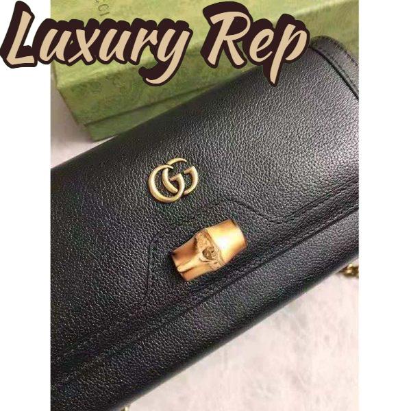 Replica Gucci Women Gucci Diana Chain Wallet with Bamboo Double G Black Leather 6