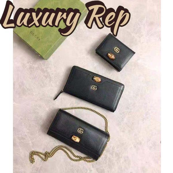 Replica Gucci Women Gucci Diana Chain Wallet with Bamboo Double G Black Leather 10