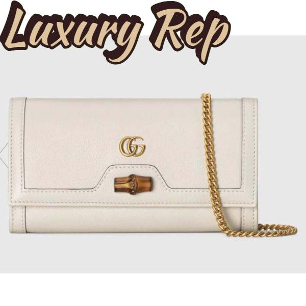 Replica Gucci Women Gucci Diana Chain Wallet with Bamboo Double G White Leather