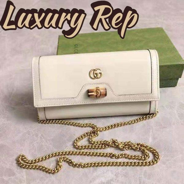 Replica Gucci Women Gucci Diana Chain Wallet with Bamboo Double G White Leather 3