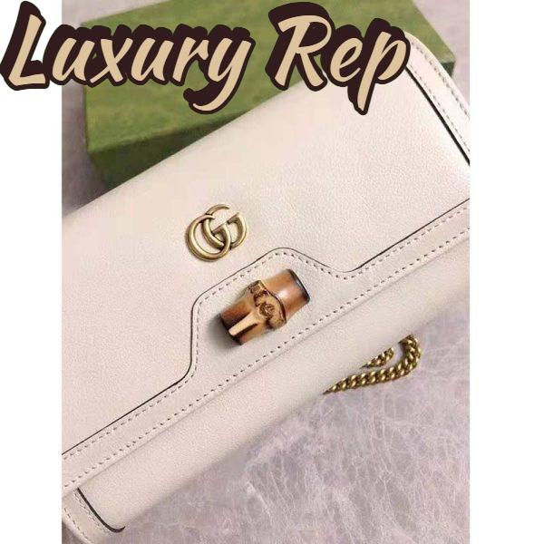 Replica Gucci Women Gucci Diana Chain Wallet with Bamboo Double G White Leather 6