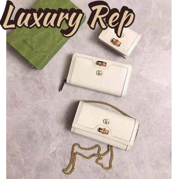 Replica Gucci Women Gucci Diana Chain Wallet with Bamboo Double G White Leather 10